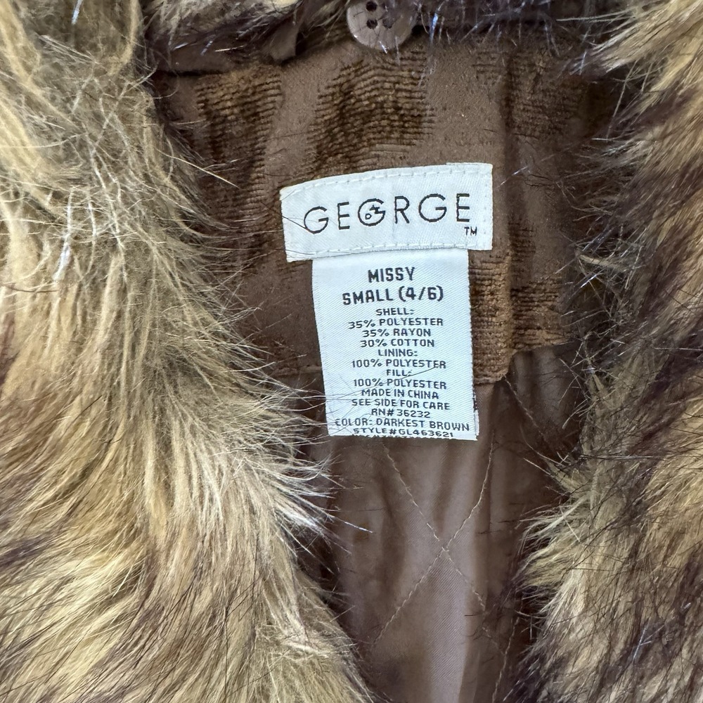 VTG Y2K George Tapestry Coat Faux Fur Collar Women's Sz S City Boujee Boss READ - Picture 6 of 8